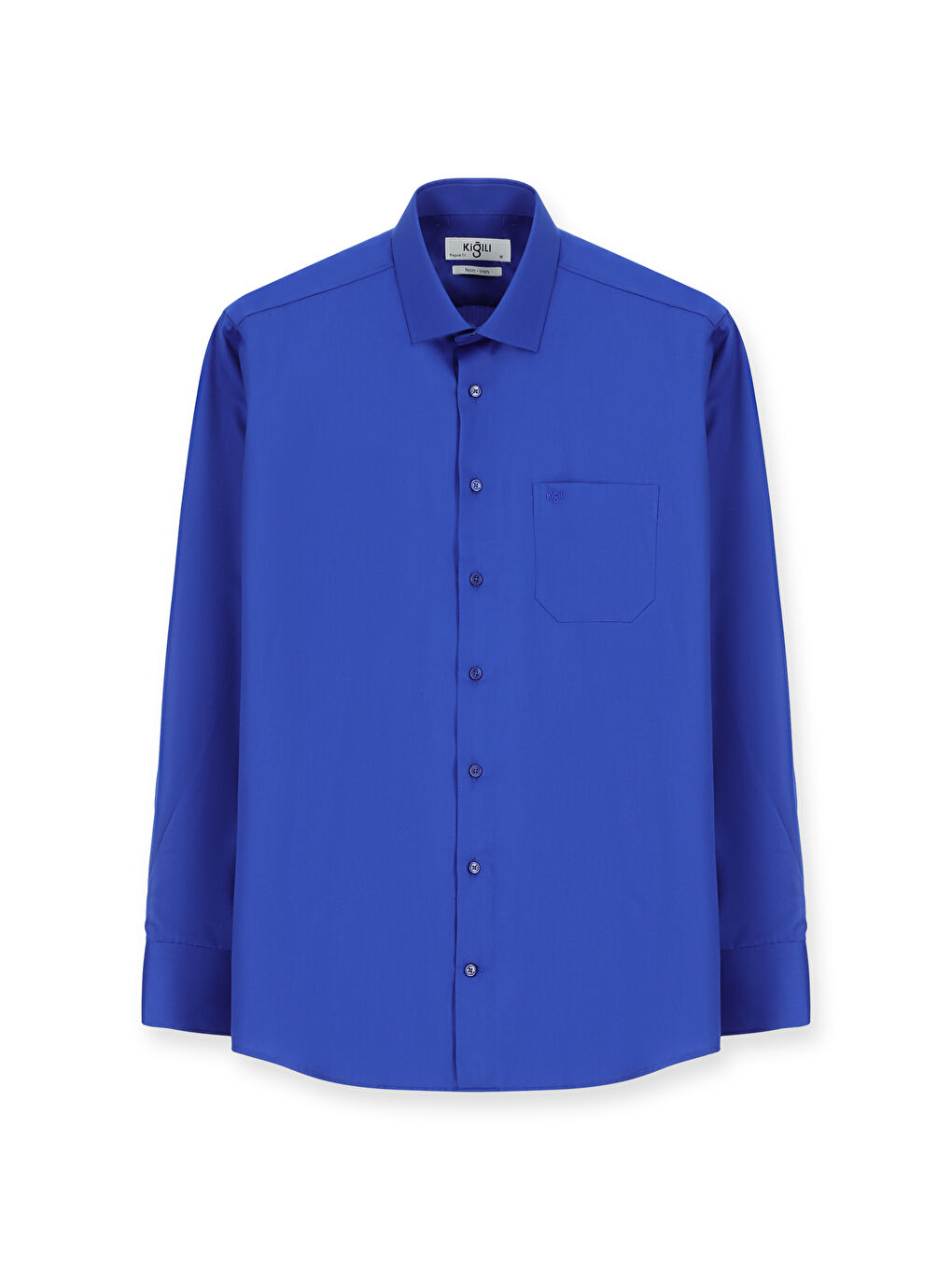 Mavi Uzun Kol Non Iron Saten Klasik Pamuklu Gömlek-5