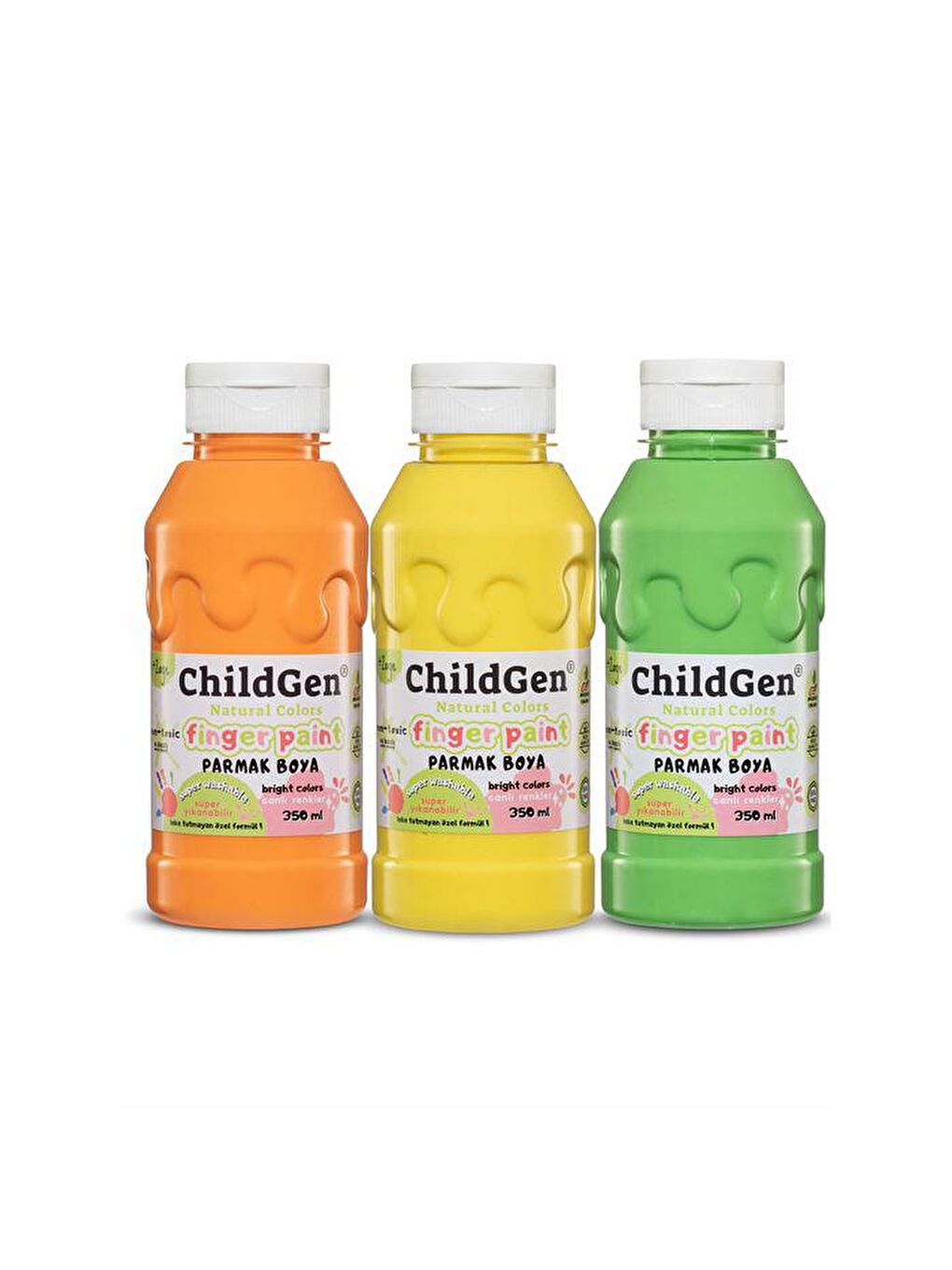 ChildGen Karışık Süper Yıkanabilir 3'lü Parmak Boya Pastel Set (3x350ml) (Turuncu-Sarı-Yeşil)