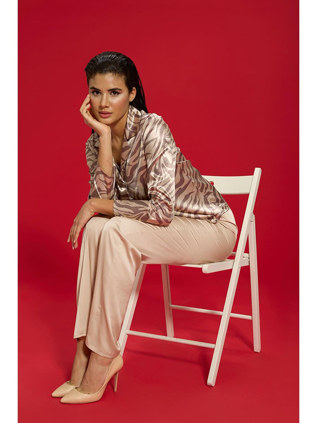 For You Moda Bej 6'lı Zebra Hem İçerde Hem Dışarıda Pijama Taş Takımı - 1