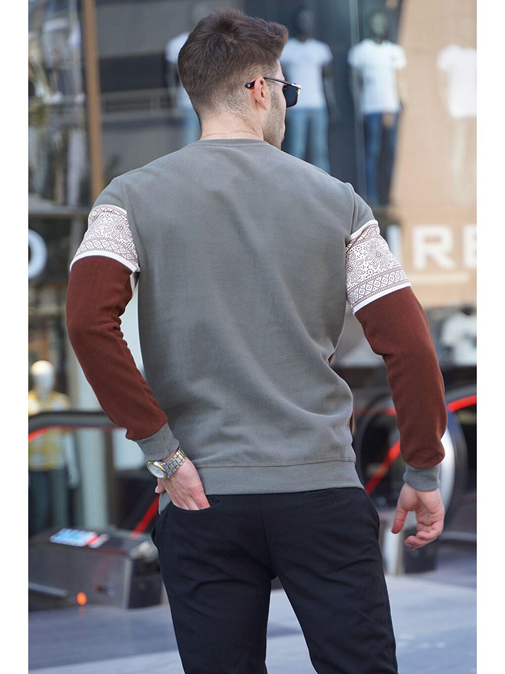 Haki Jakar Desenli Bisiklet Yaka Triko Kazak 5966-1