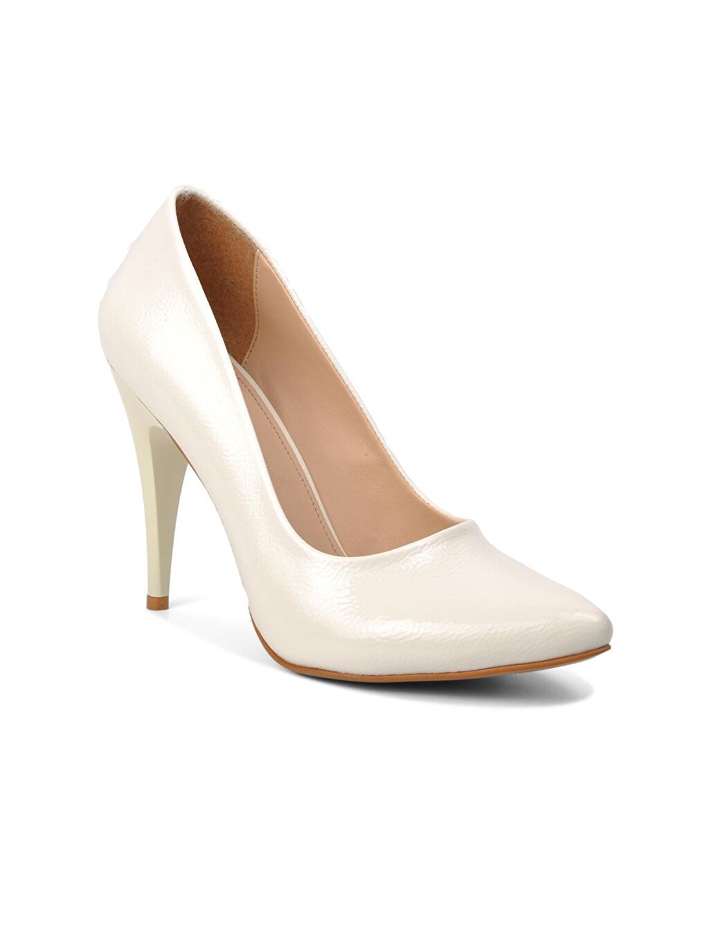 Beyaz-Kırık Rugan Kadın Topuklu Ayakkabı 100-2