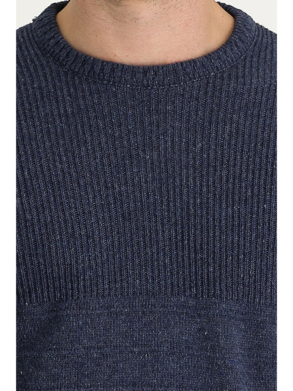 İndigo Bisiklet Yaka Slim Fit Dar Kesim Desenli Triko Büyük Beden Kazak-3