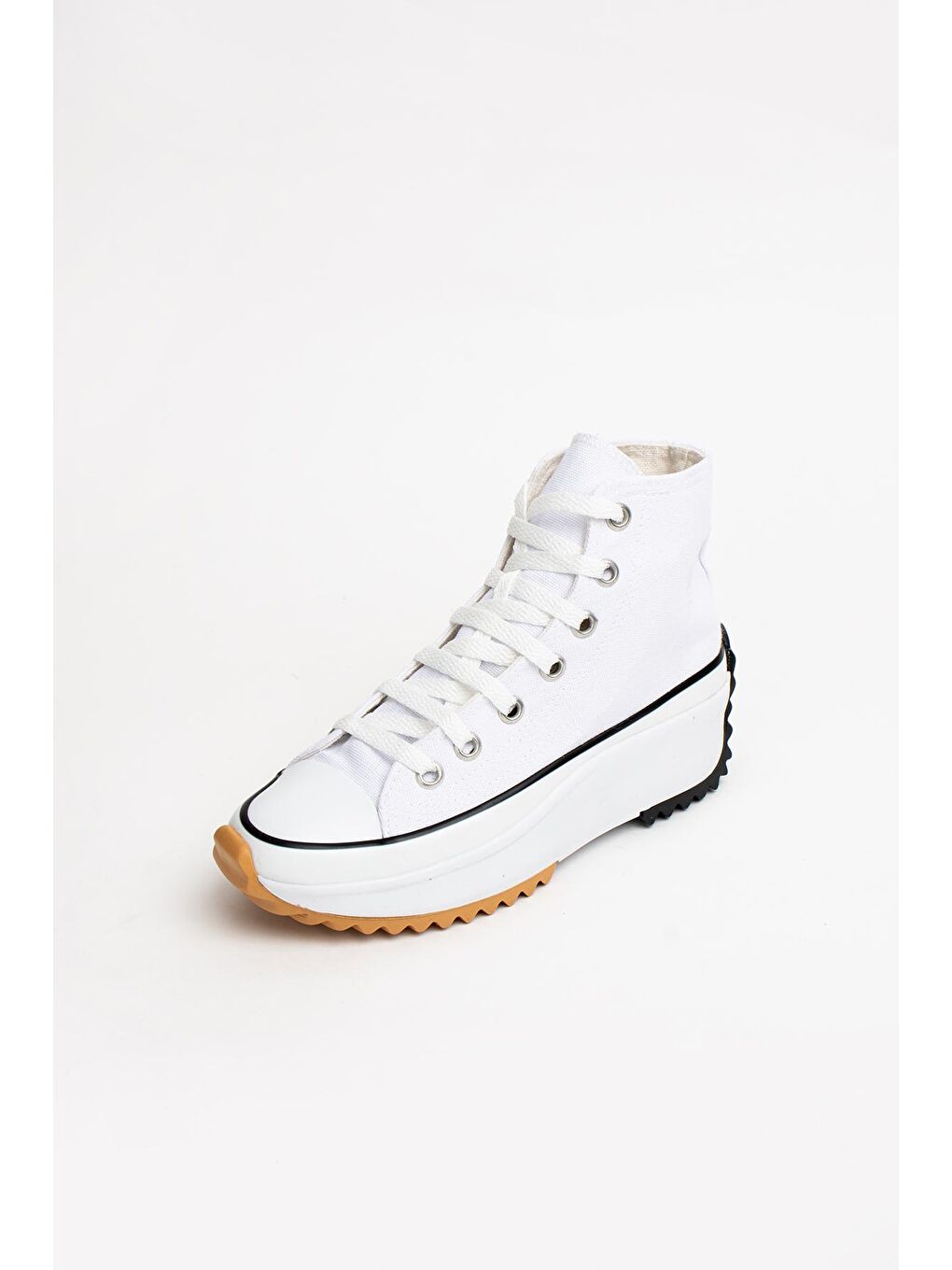 Beyaz Bağcıklı Rahat Kalın Taban Bilekte Keten Kadın Sneakers 55-1000-23-3