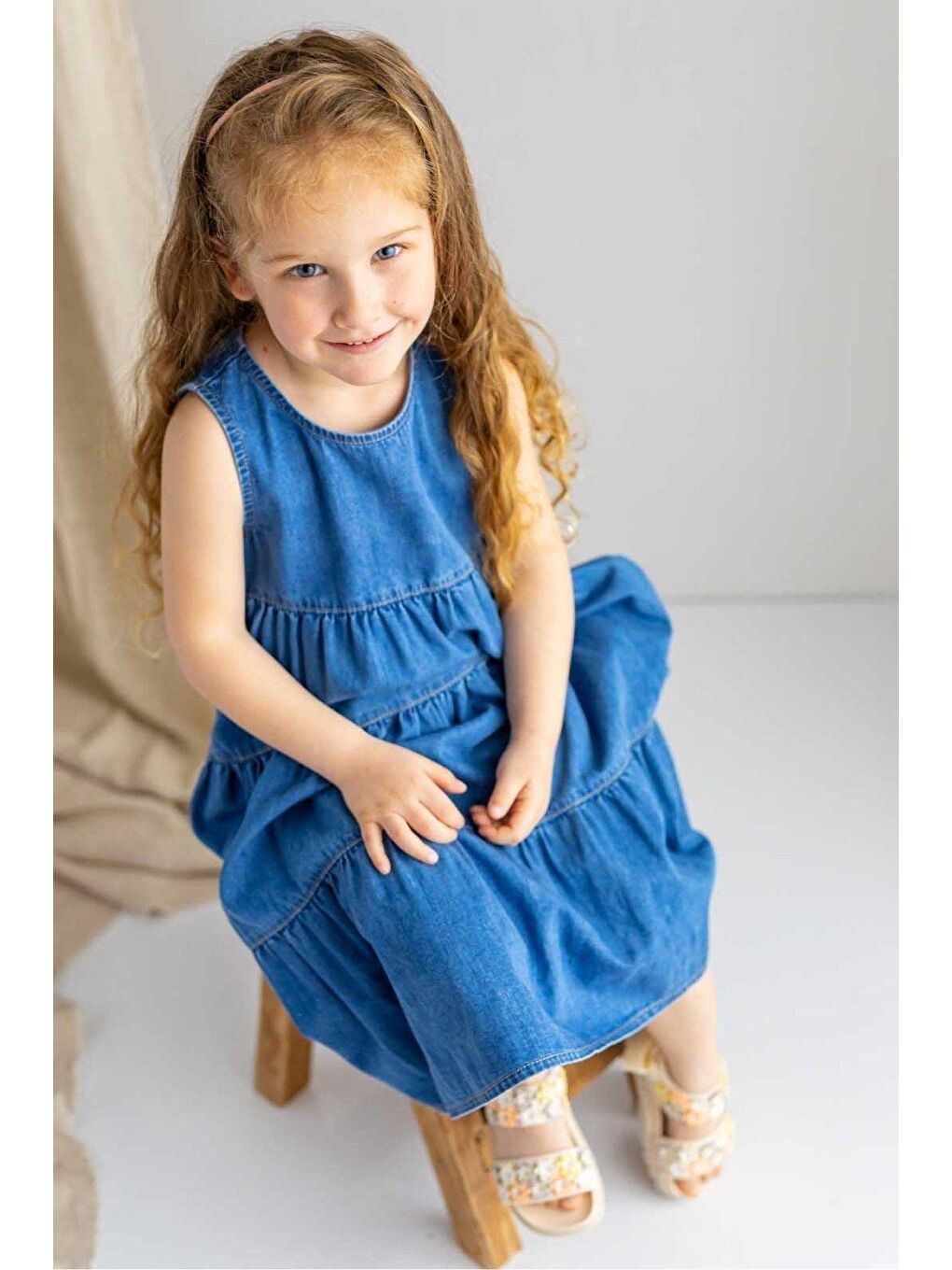 Mavi Kız Çocuk Jean Elbise-1