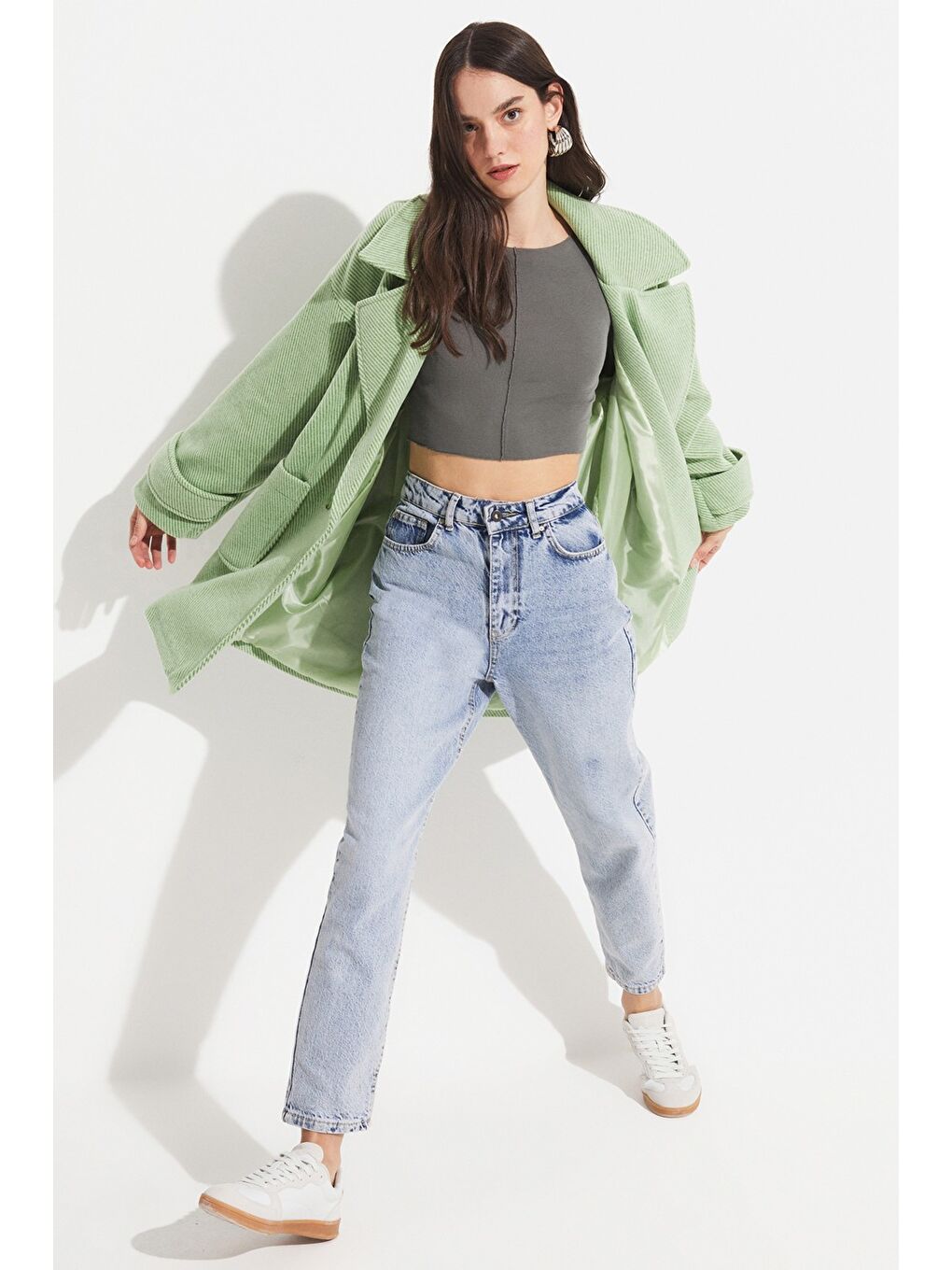 Yeşil Düşük Kol Oversize Kaban-1