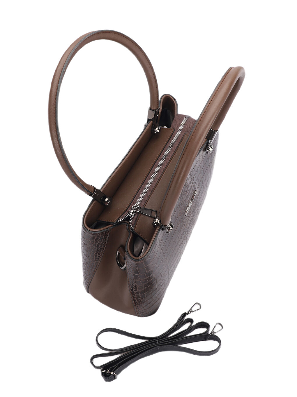 Kahverengi ROMA KROKO Kadın Kahve El Çantası-3