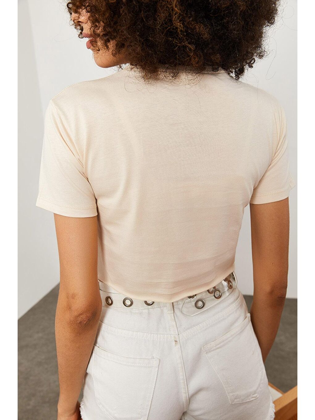 Bej Cow Girl Baskılı Crop Tişört 2KXK1-45698-25-4