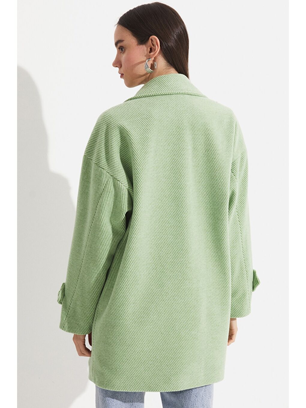 Yeşil Düşük Kol Oversize Kaban-5