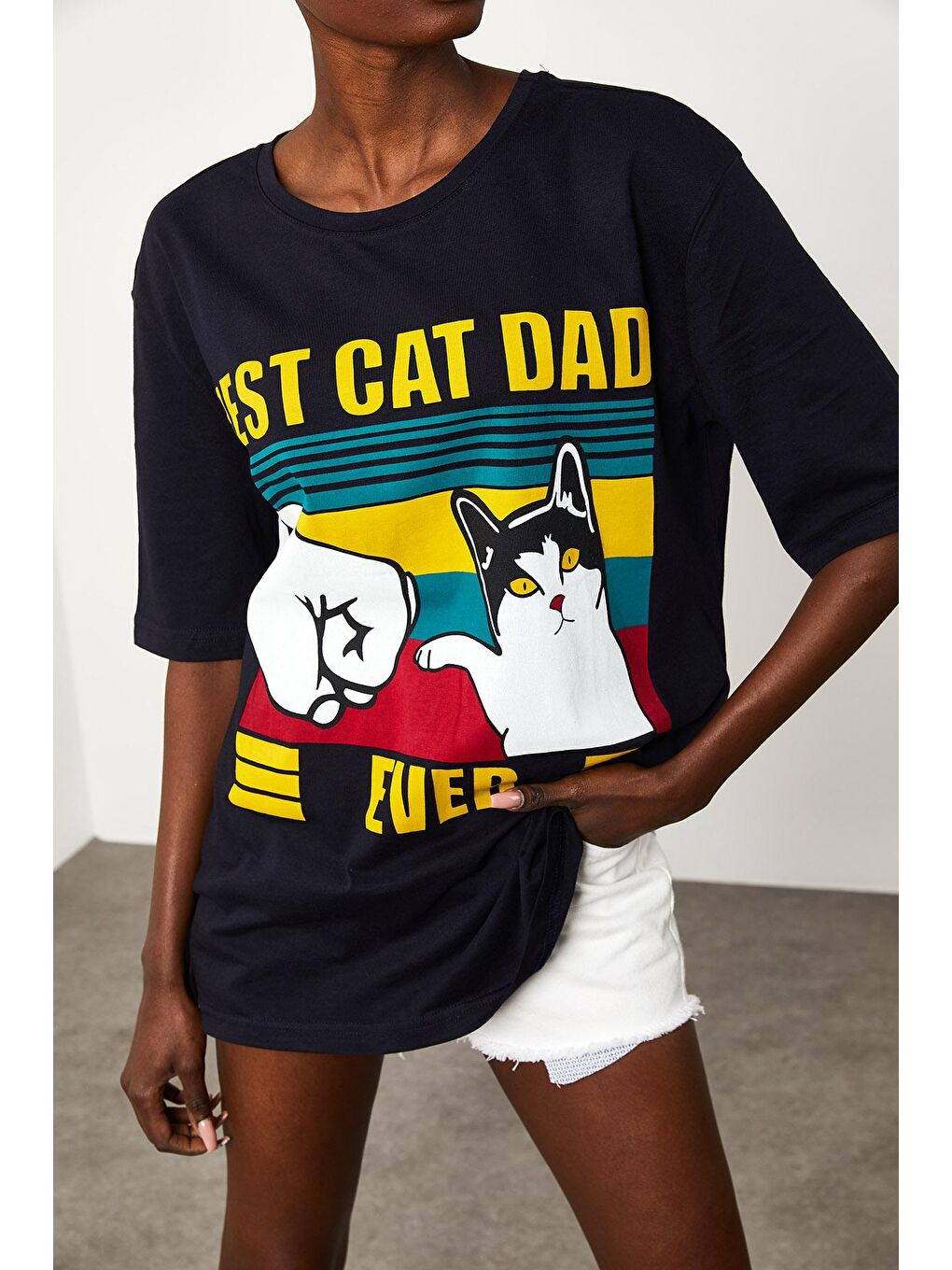 Siyah Baskılı Salaş Tişört 2KXK1-45672-02-2