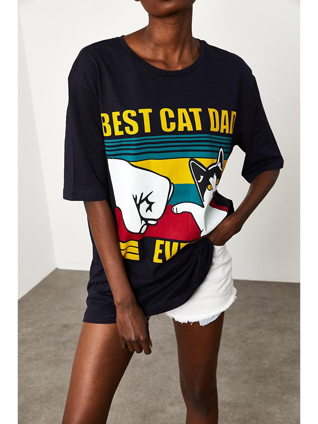 Siyah Baskılı Salaş Tişört 2KXK1-45672-02-3