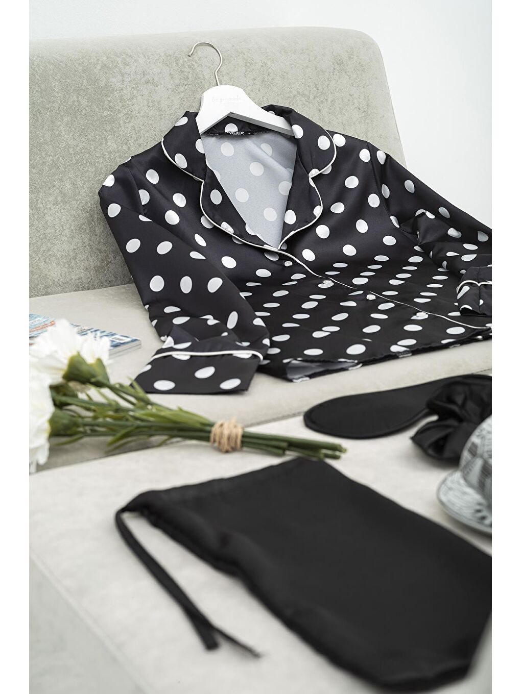 5'li Puantiyeli Siyah Pijama Takım-1