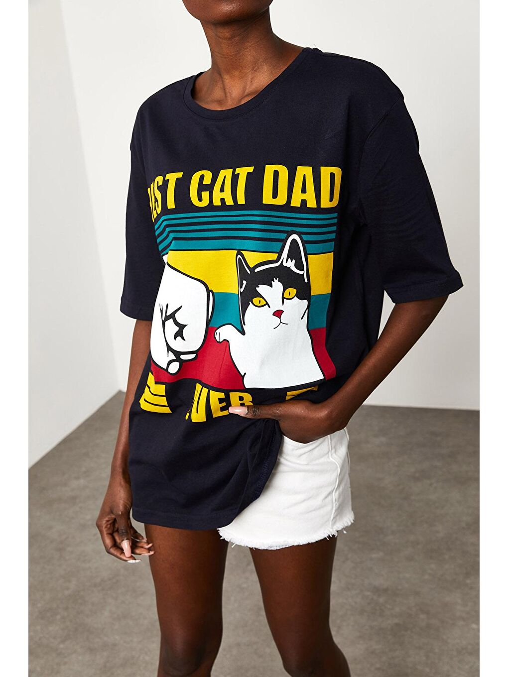 Siyah Baskılı Salaş Tişört 2KXK1-45672-02-4