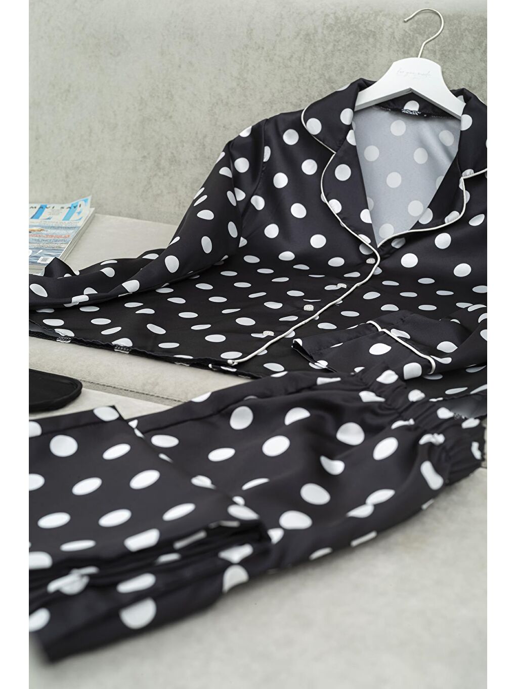 5'li Puantiyeli Siyah Pijama Takım-2