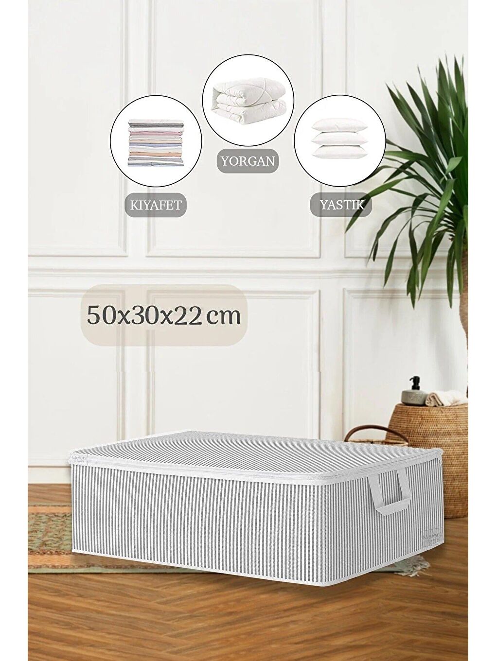 Gri Çekyat Baza Tipi Yastık Kıyafet Saklama Hurcu 50 x 30 x 22 cm