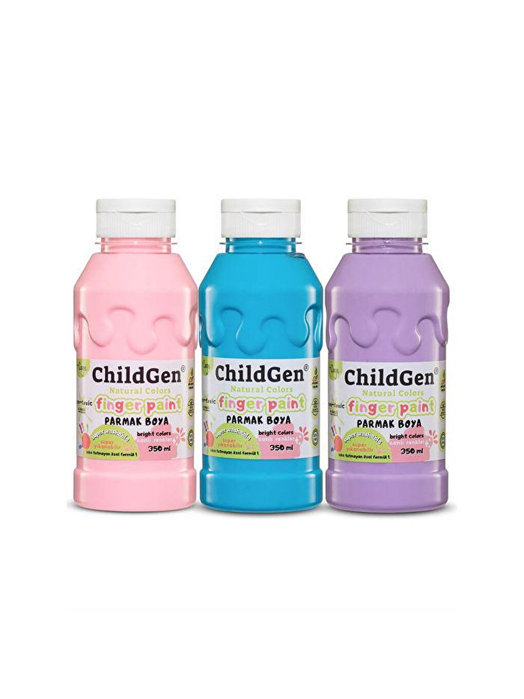 ChildGen Karışık Süper Yıkanabilir 3'lü Parmak Boya Pastel Set (3x350ml) (Pembe-Mavi-Mor)