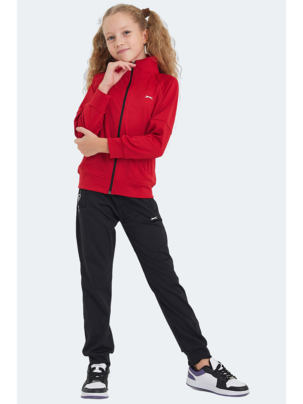 NEXT IN Unisex Çocuk Fermuarlı Dik Yaka Cepli Kırmızı Eşofman Takımı-5