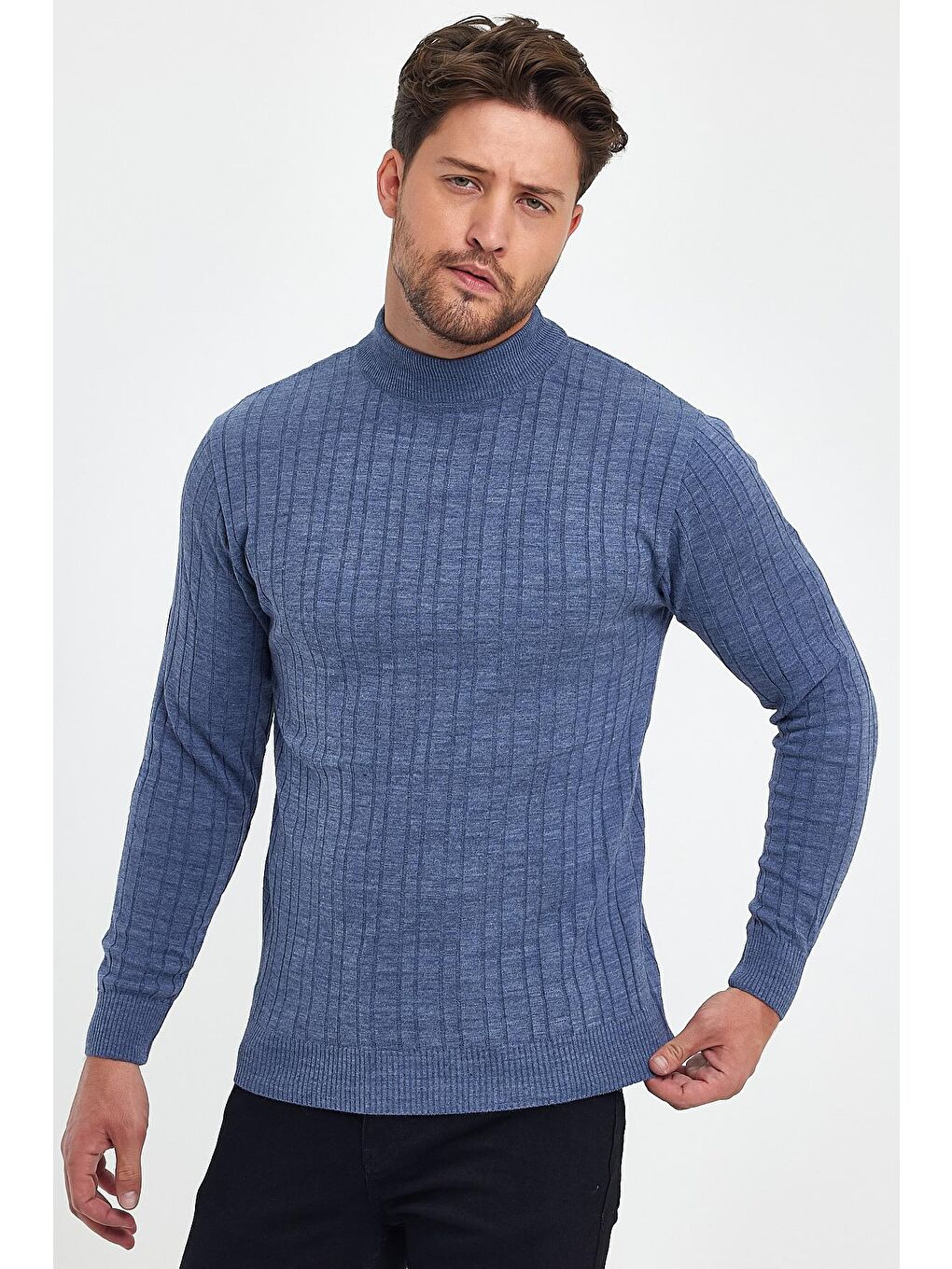 İndigo Erkek Balıkçı Uzun Kol Kazak