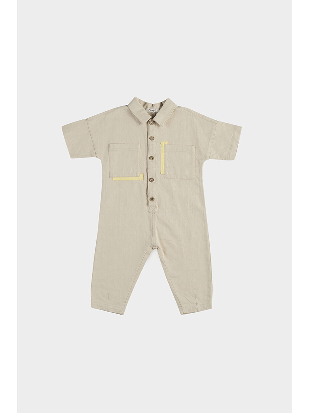 Bej Erkek Çocuk Düğmeli Kısa Kollu Tulum