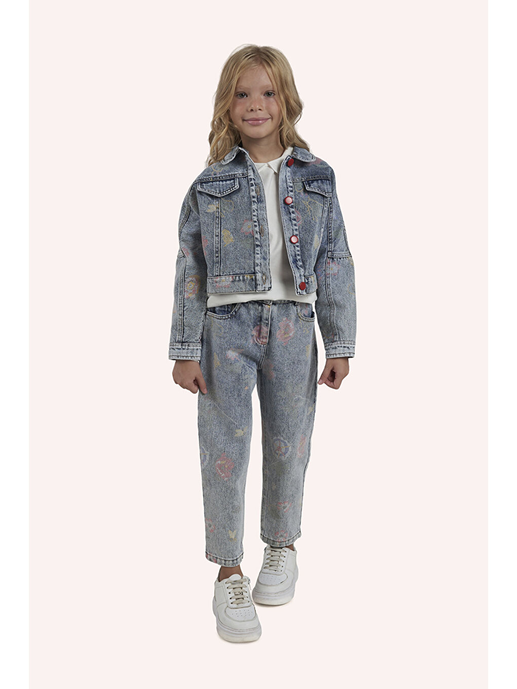 Mavi Kız Çocuk Desenli Pantolon-9