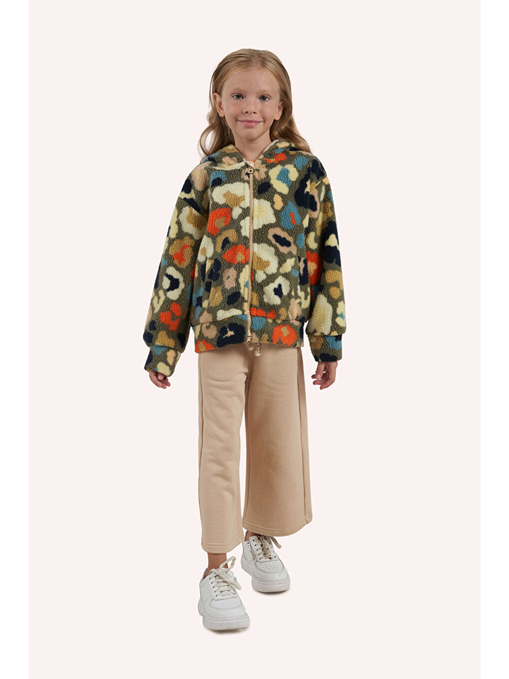 Panço Yeşil Kız Çocuk Desenli Fermuarlı Sweatshirt Pelüş