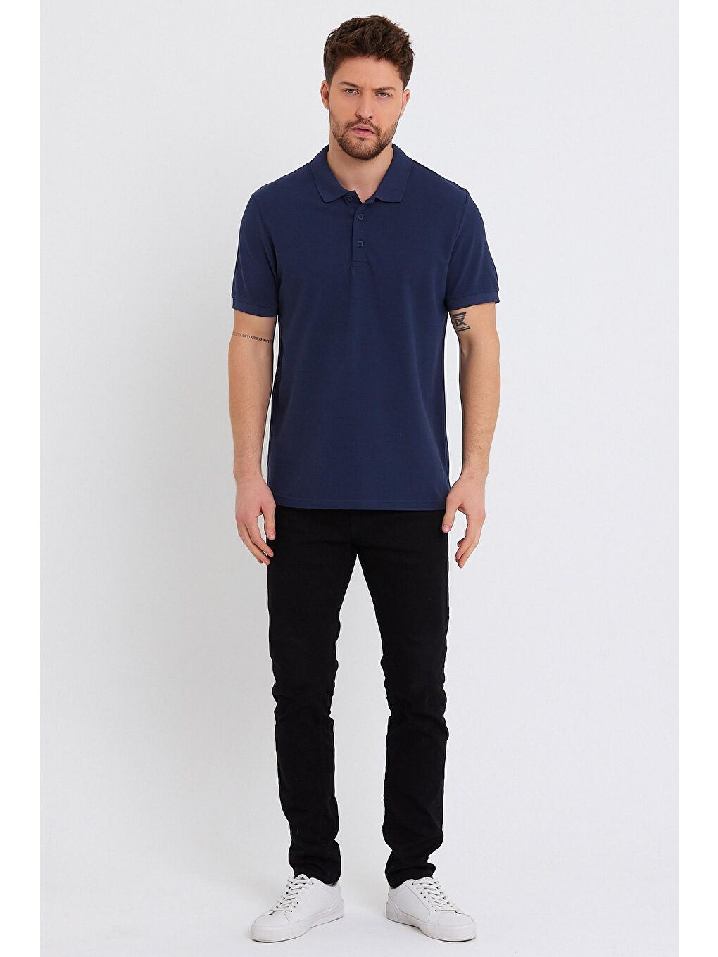 İndigo Büyük Beden Polo Yaka Erkek Tişört-1
