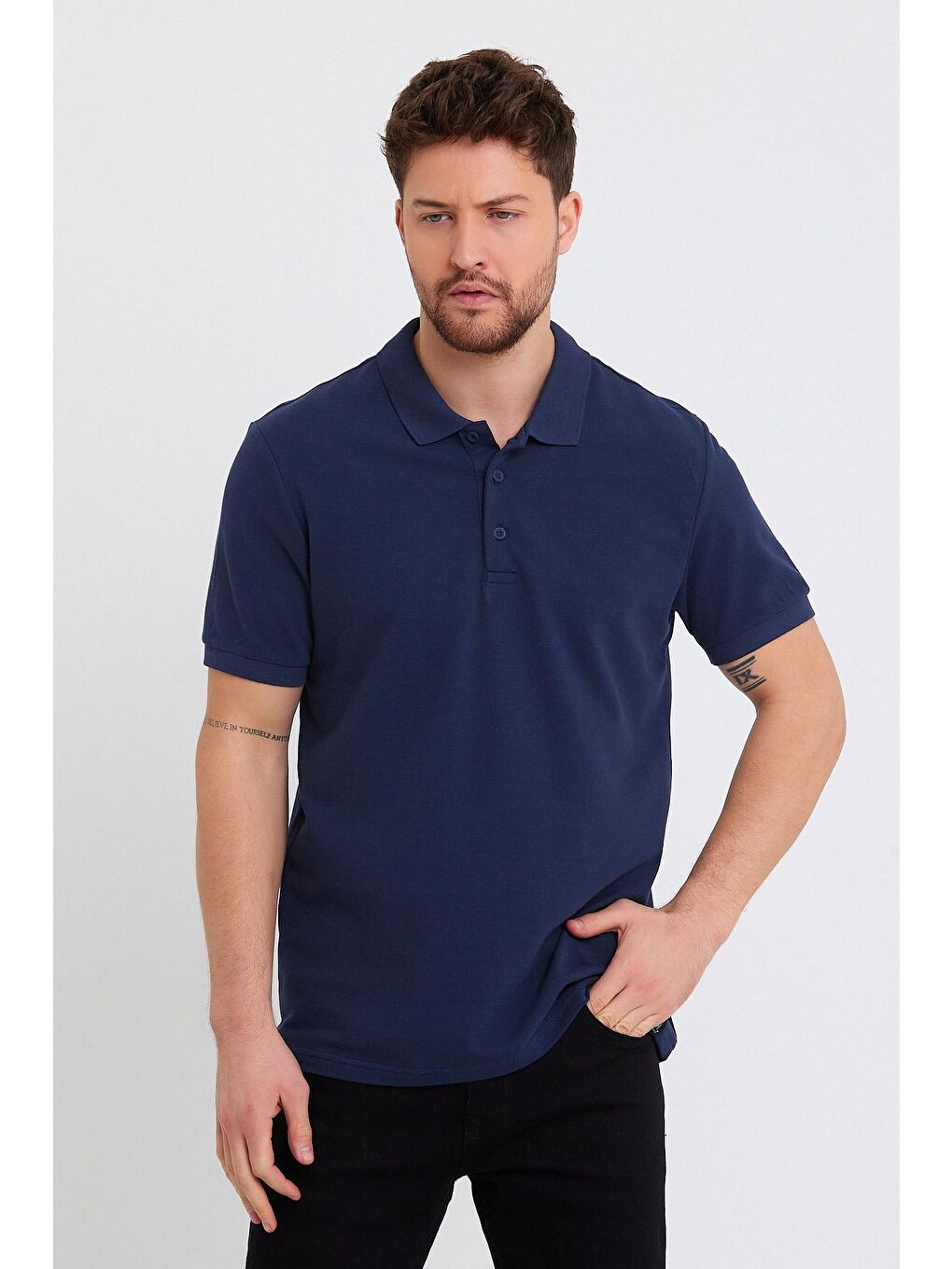 İndigo Büyük Beden Polo Yaka Erkek Tişört-2