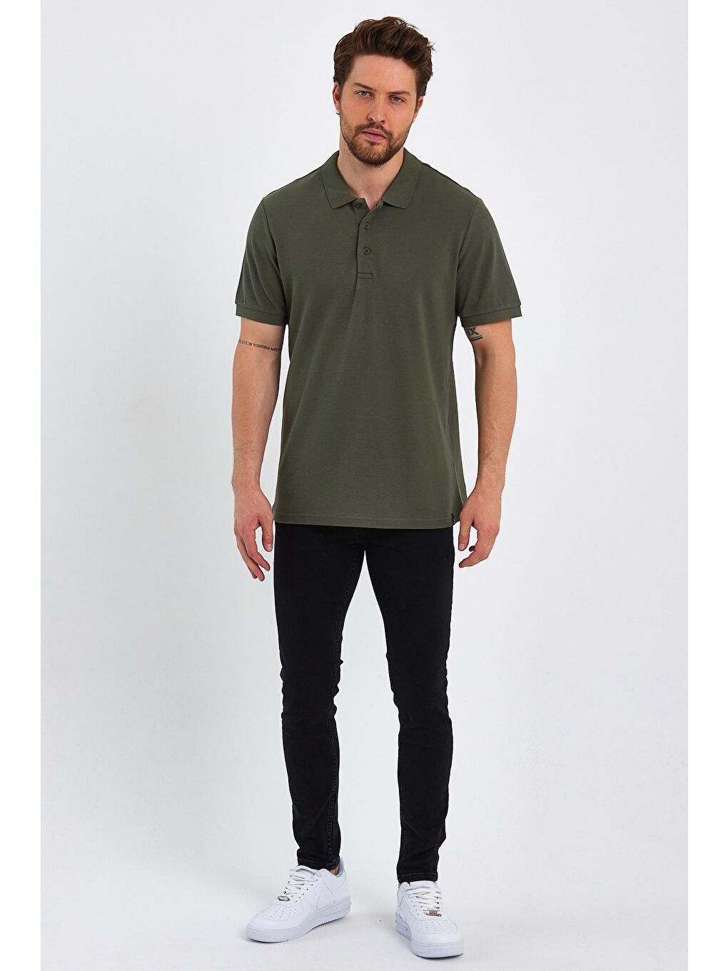 Haki Büyük Beden Polo Yaka Erkek Tişört-1