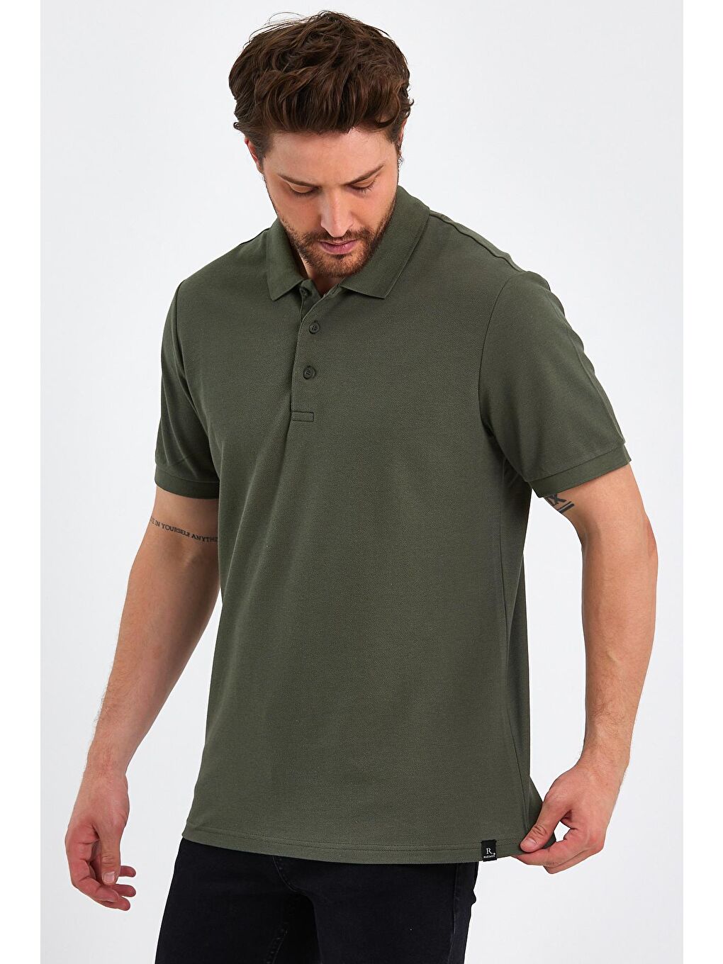 Haki Büyük Beden Polo Yaka Erkek Tişört-2