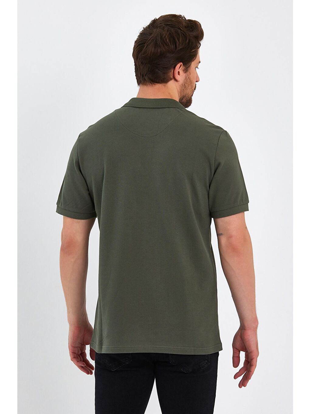 Haki Büyük Beden Polo Yaka Erkek Tişört-4