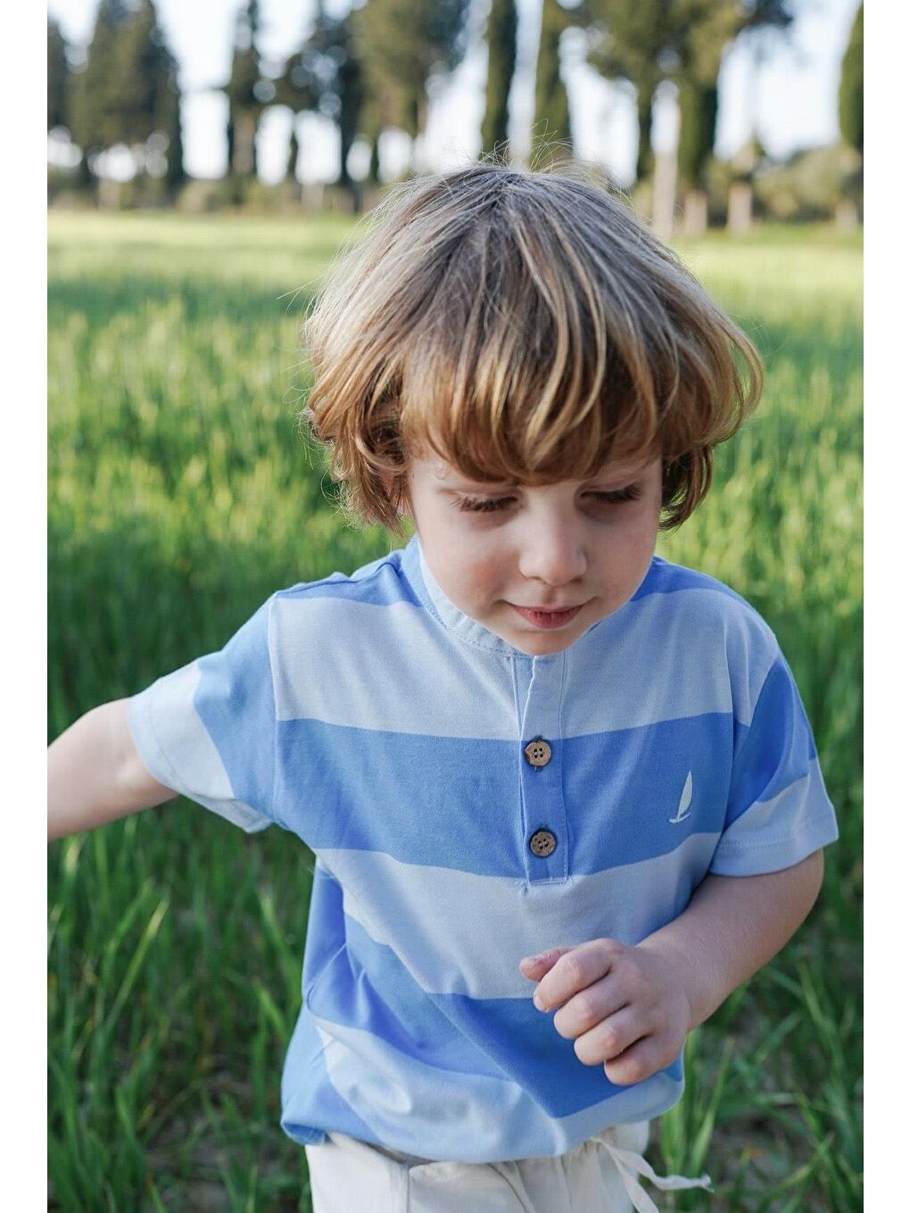 Mavi Erkek Çocuk Çizgili Tişört