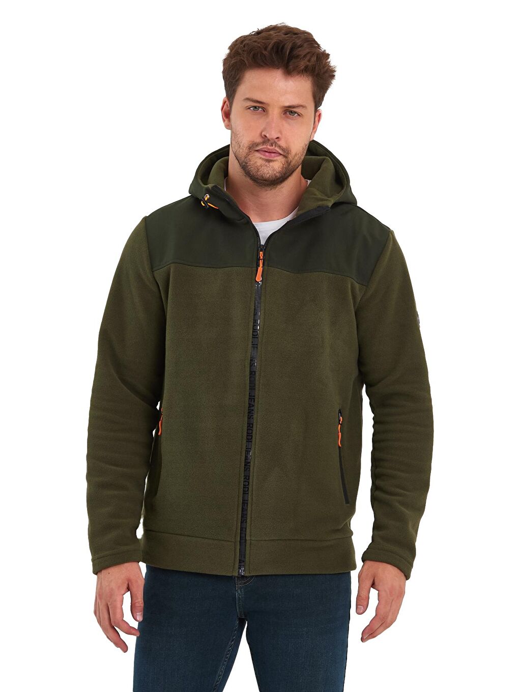 Haki Kapüşonlu Erkek Fermuarlı Sweatshirt Hırka