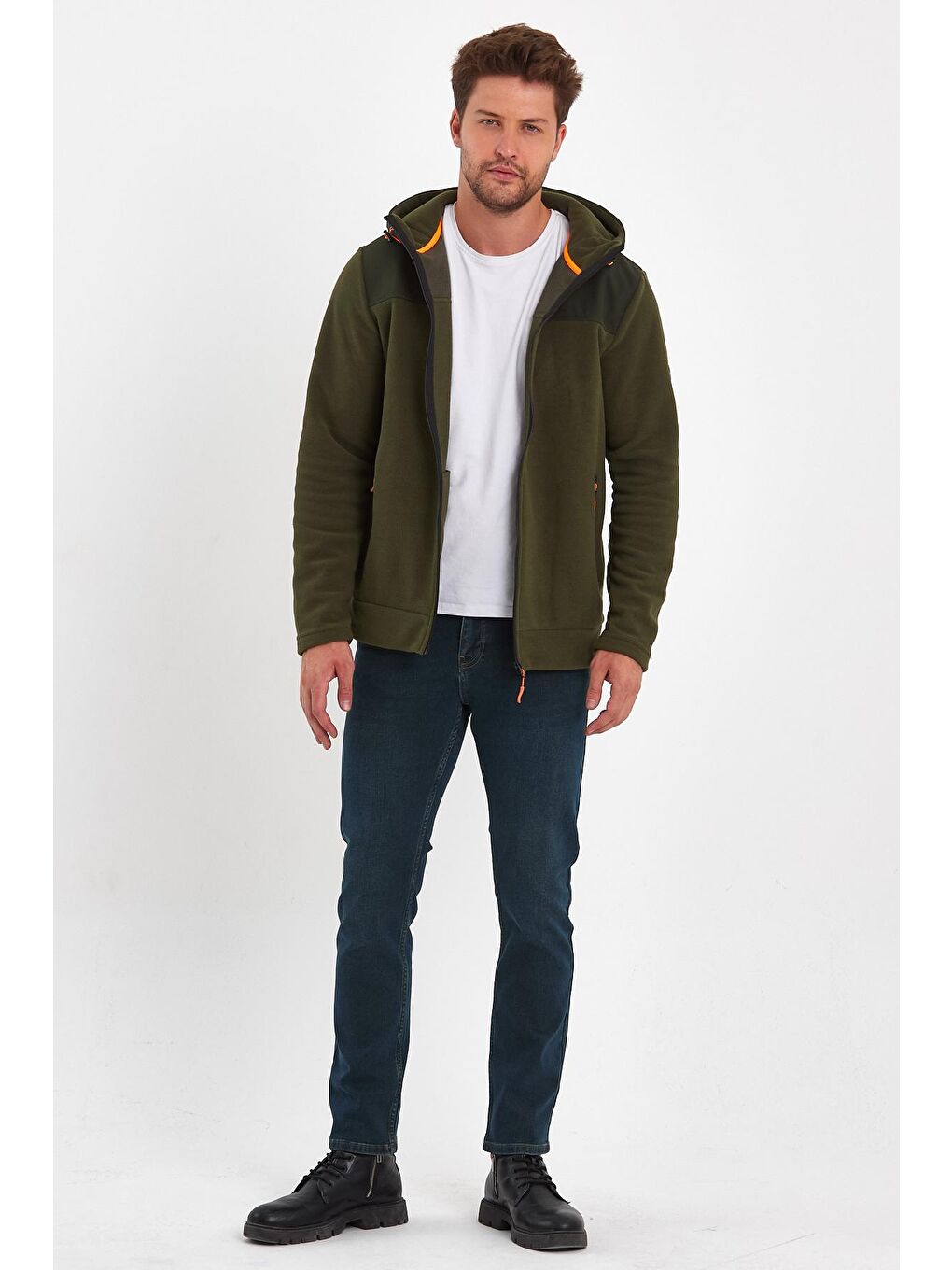 Haki Kapüşonlu Erkek Fermuarlı Sweatshirt Hırka-1