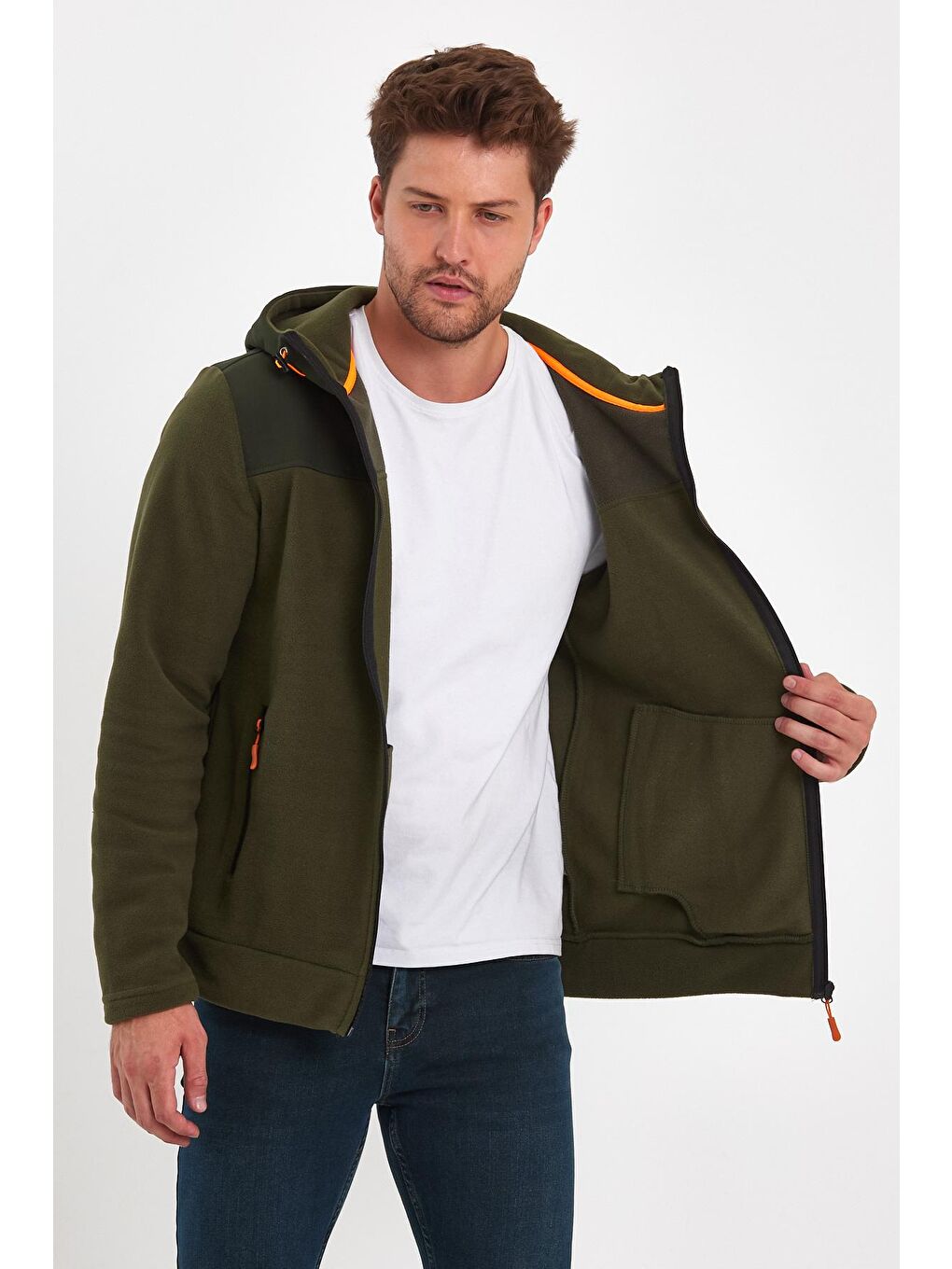 Haki Kapüşonlu Erkek Fermuarlı Sweatshirt Hırka-2
