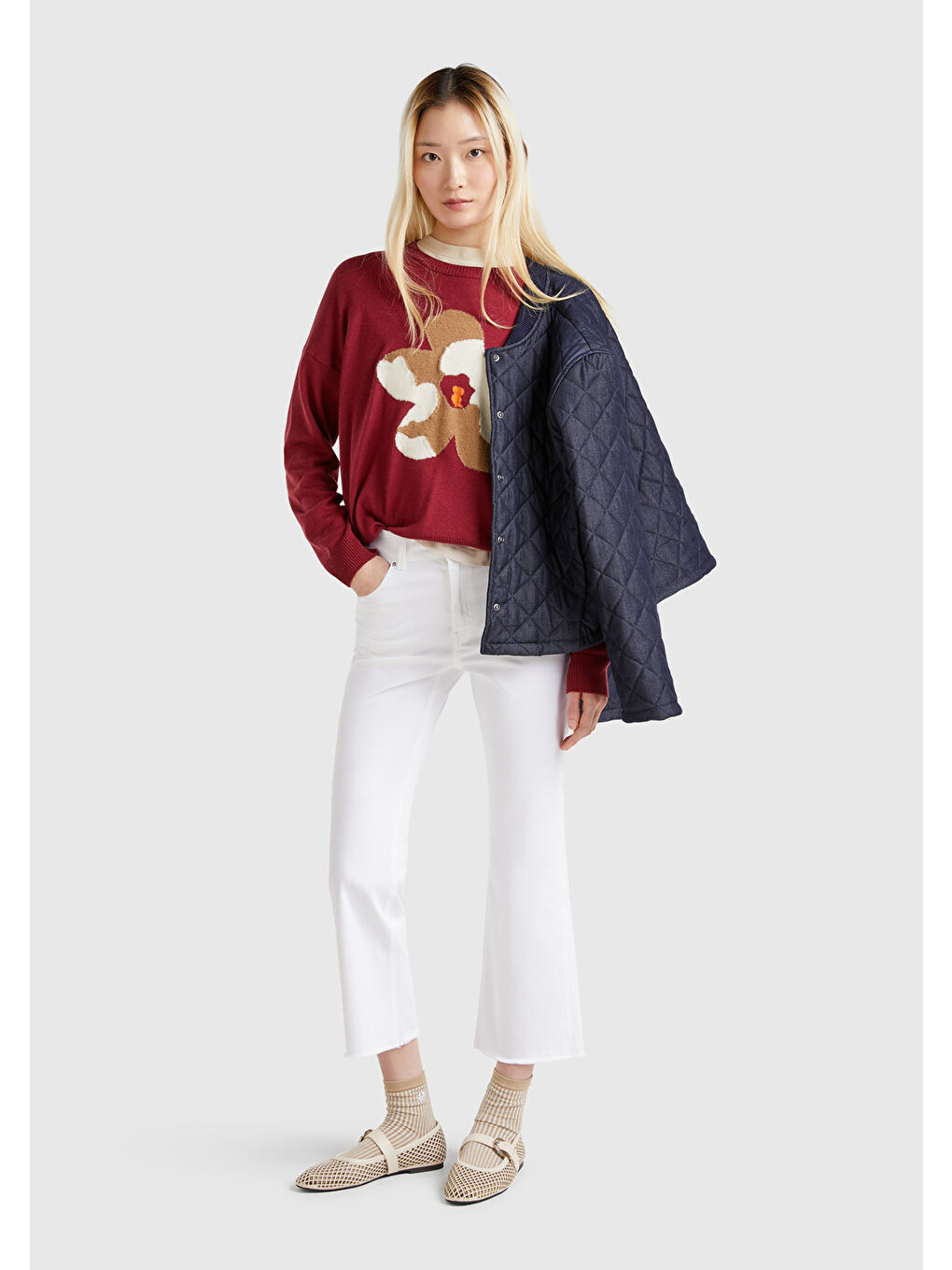 Kadın Beyaz 5 Cepli Kısa Paça Denim Pantolon-4