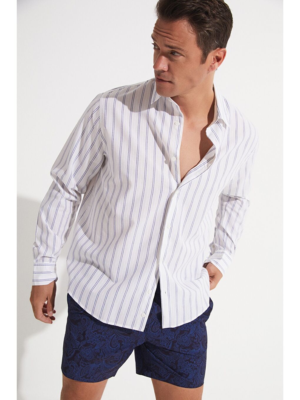 Mavi Erkek Desenli Deniz Şortu-1