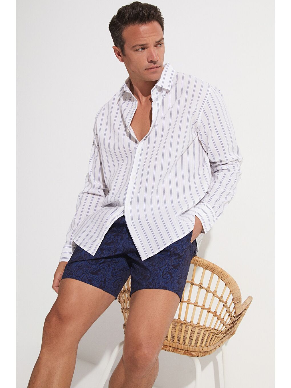 Mavi Erkek Desenli Deniz Şortu-2