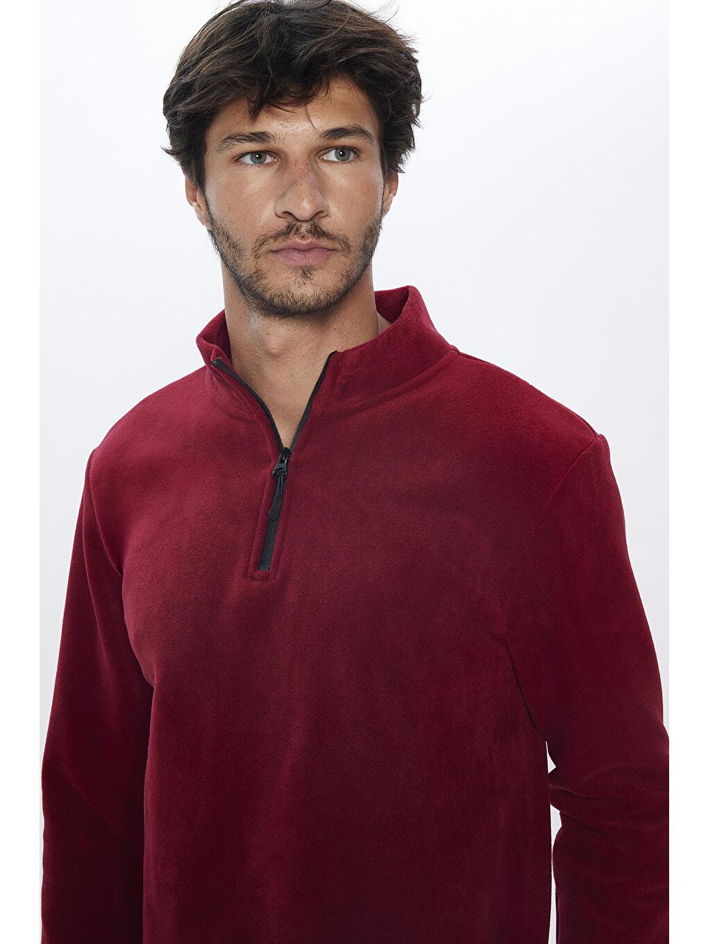 TUDORS Bordo Erkek Standart Fit Rahat Kesim Tüylenme Yapmayan Soğuk Geçirmez  Bordo Dik Yaka Polar Sweatshirt - 2