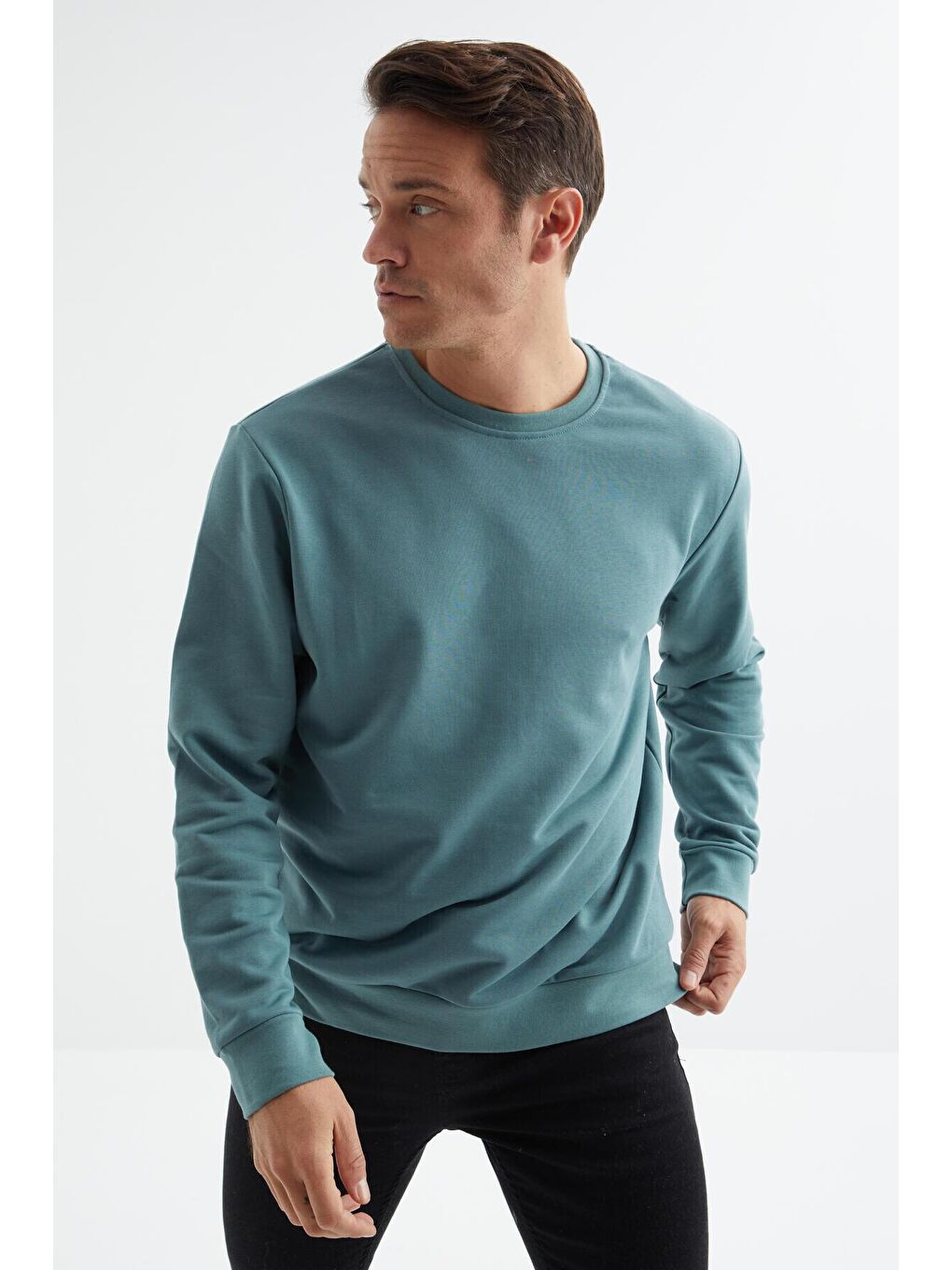 TOMMYLIFE Mint Yeşili Basic Bisiklet Yaka Rahat Form Erkek Sweatshirt - 88053