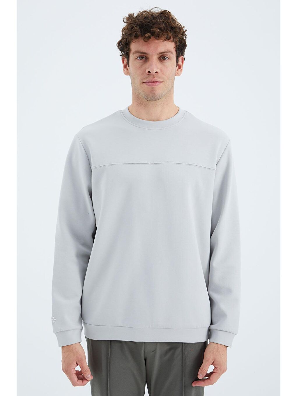 Bej Taş Bisiklet Yaka Ön Dikiş Detaylı Basic Rahat Kalıp Erkek Sweatshirt - 88270