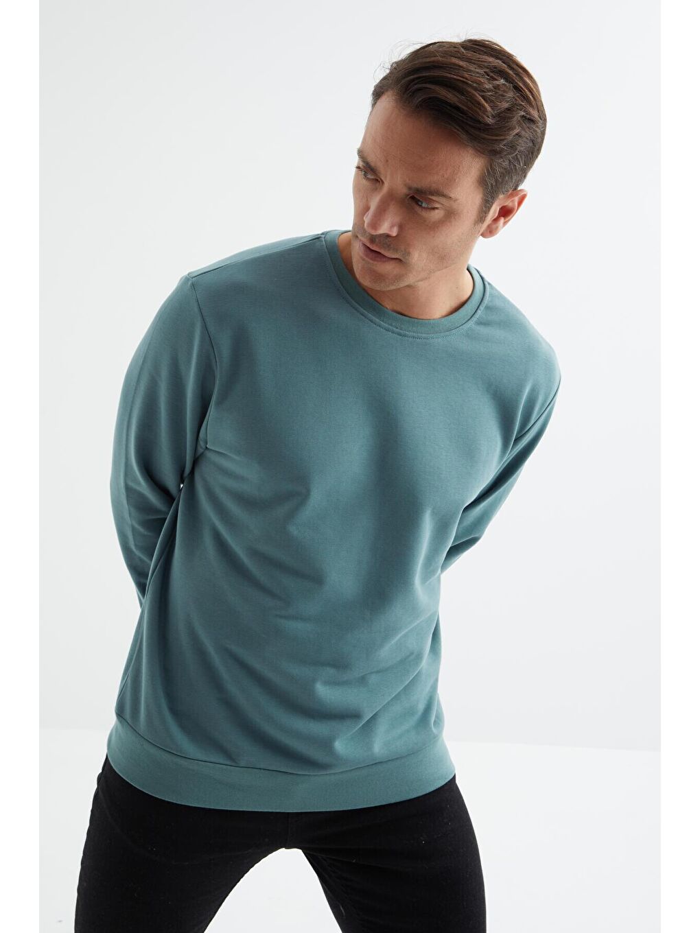 TOMMYLIFE Mint Yeşili Basic Bisiklet Yaka Rahat Form Erkek Sweatshirt - 88053 - 2