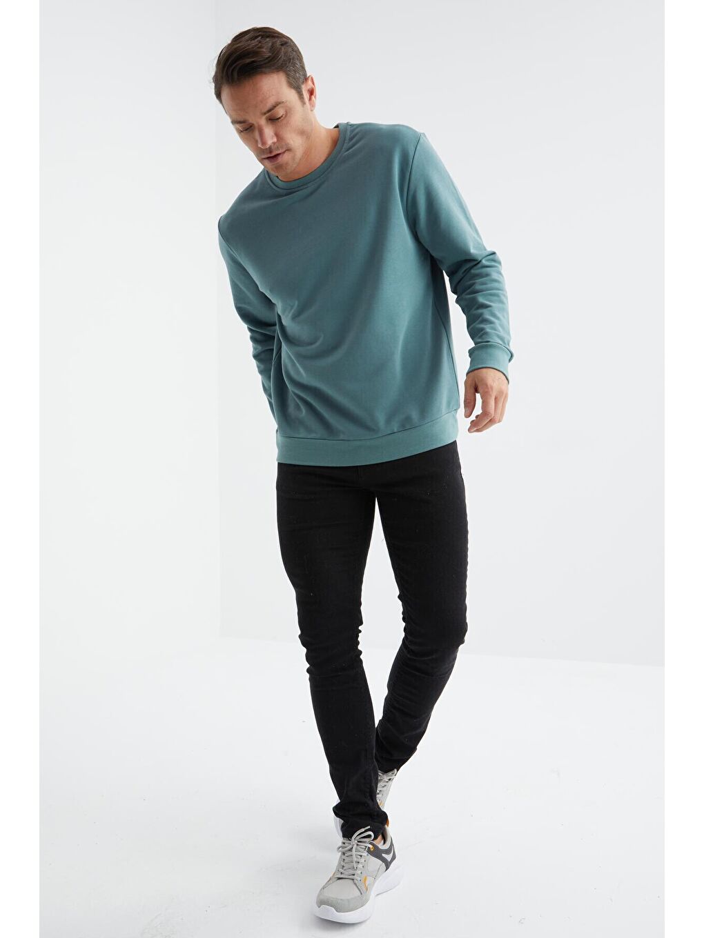 TOMMYLIFE Mint Yeşili Basic Bisiklet Yaka Rahat Form Erkek Sweatshirt - 88053 - 3