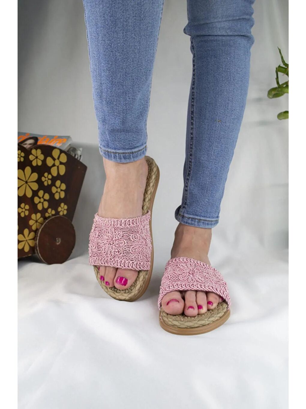 Pembe Dantel İşlemeli Yumuşak Taban Kadın Terlik 001-2121-21 Pudra