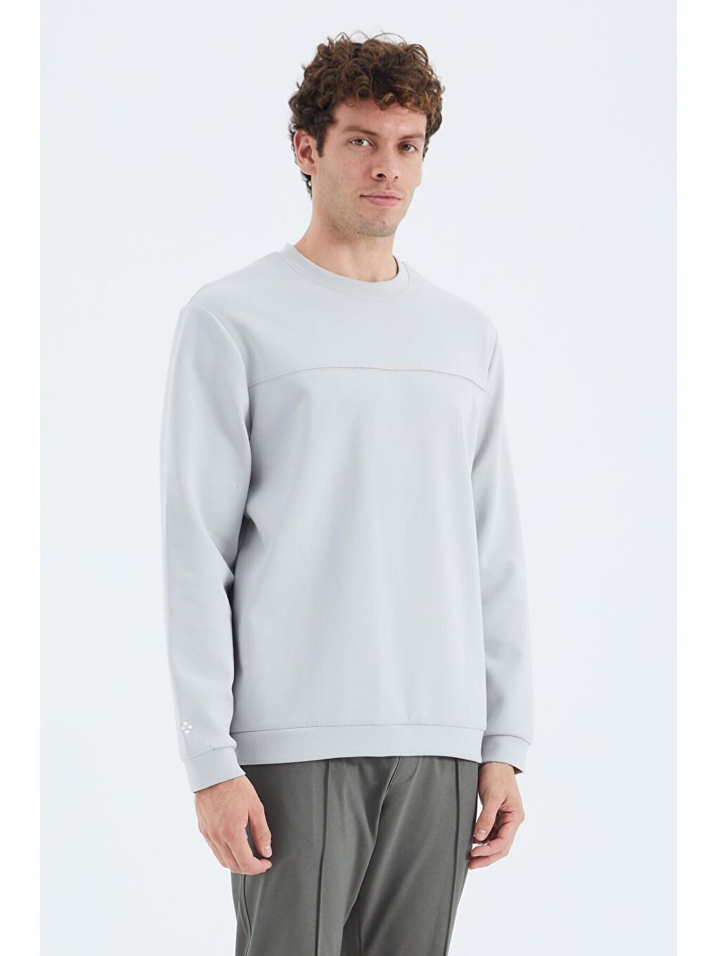 Bej Taş Bisiklet Yaka Ön Dikiş Detaylı Basic Rahat Kalıp Erkek Sweatshirt - 88270-3