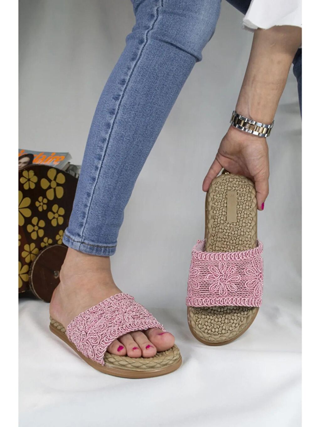Pembe Dantel İşlemeli Yumuşak Taban Kadın Terlik 001-2121-21 Pudra-2