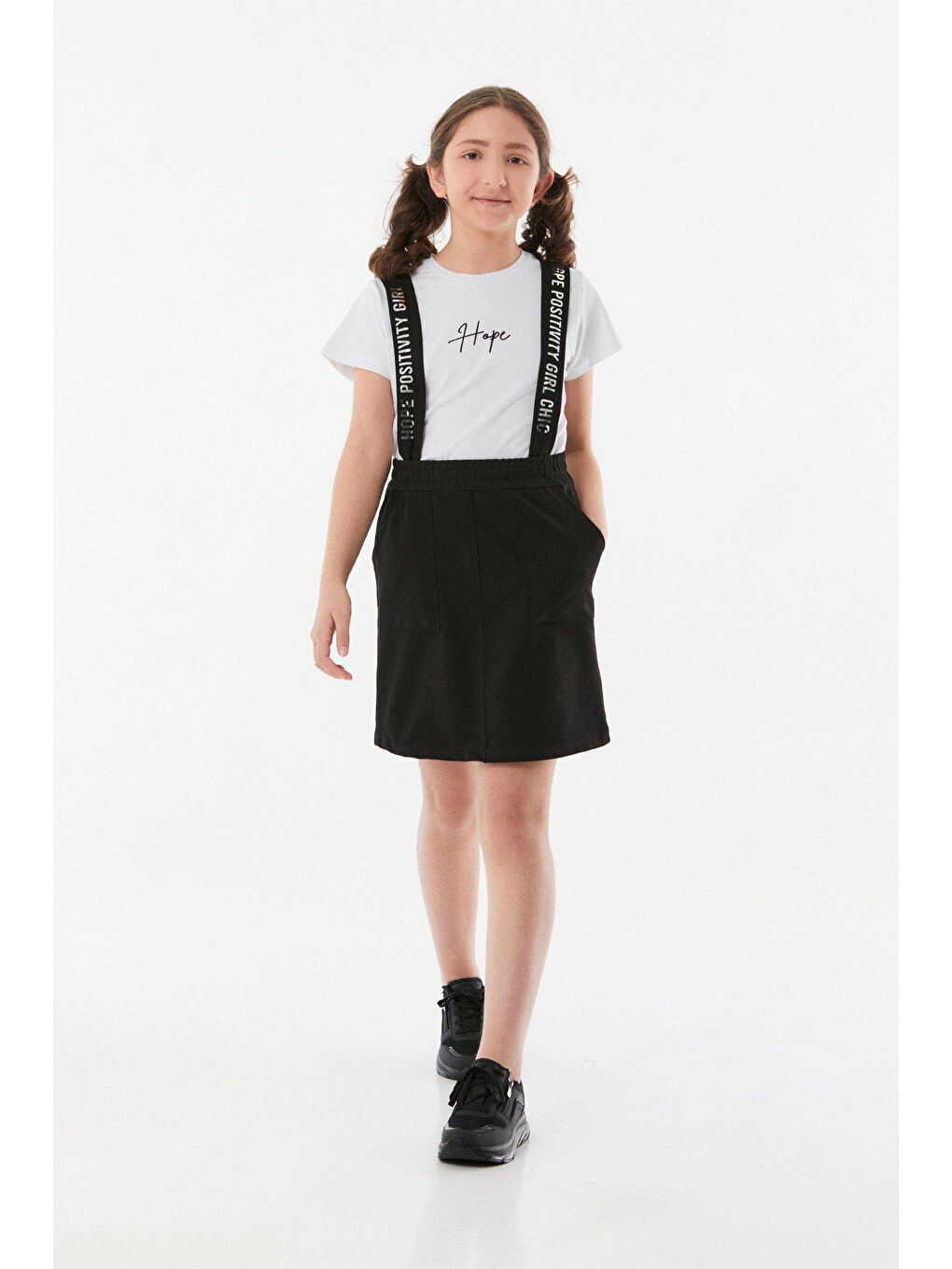 Siyah Hope Yazı Baskılı Kız Çocuk Salopet Takım