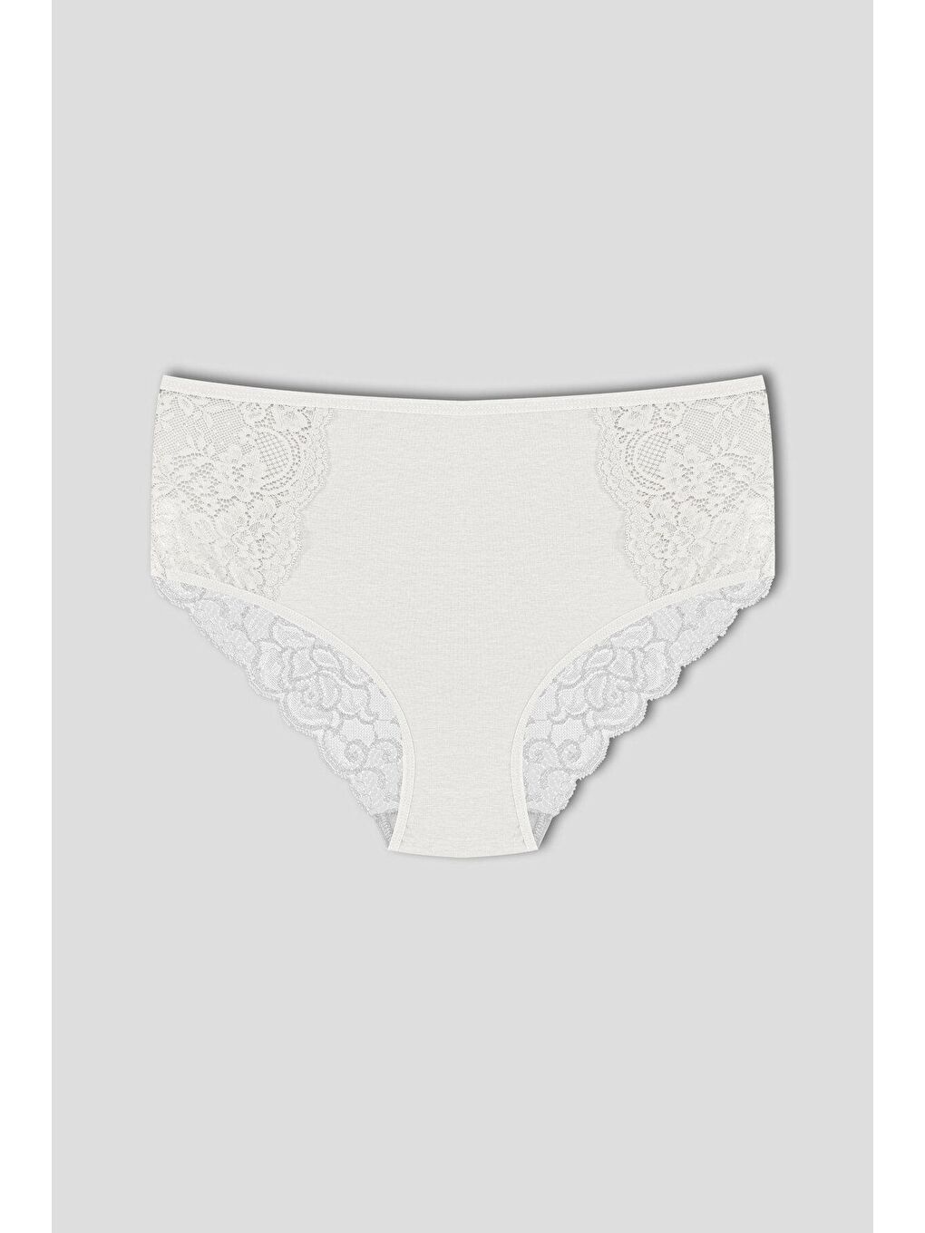 Ekru Pamuklu Ön Yanlar ve Arka V Dantel Detay Yüksek Bel Büyük Beden Kadın Külot