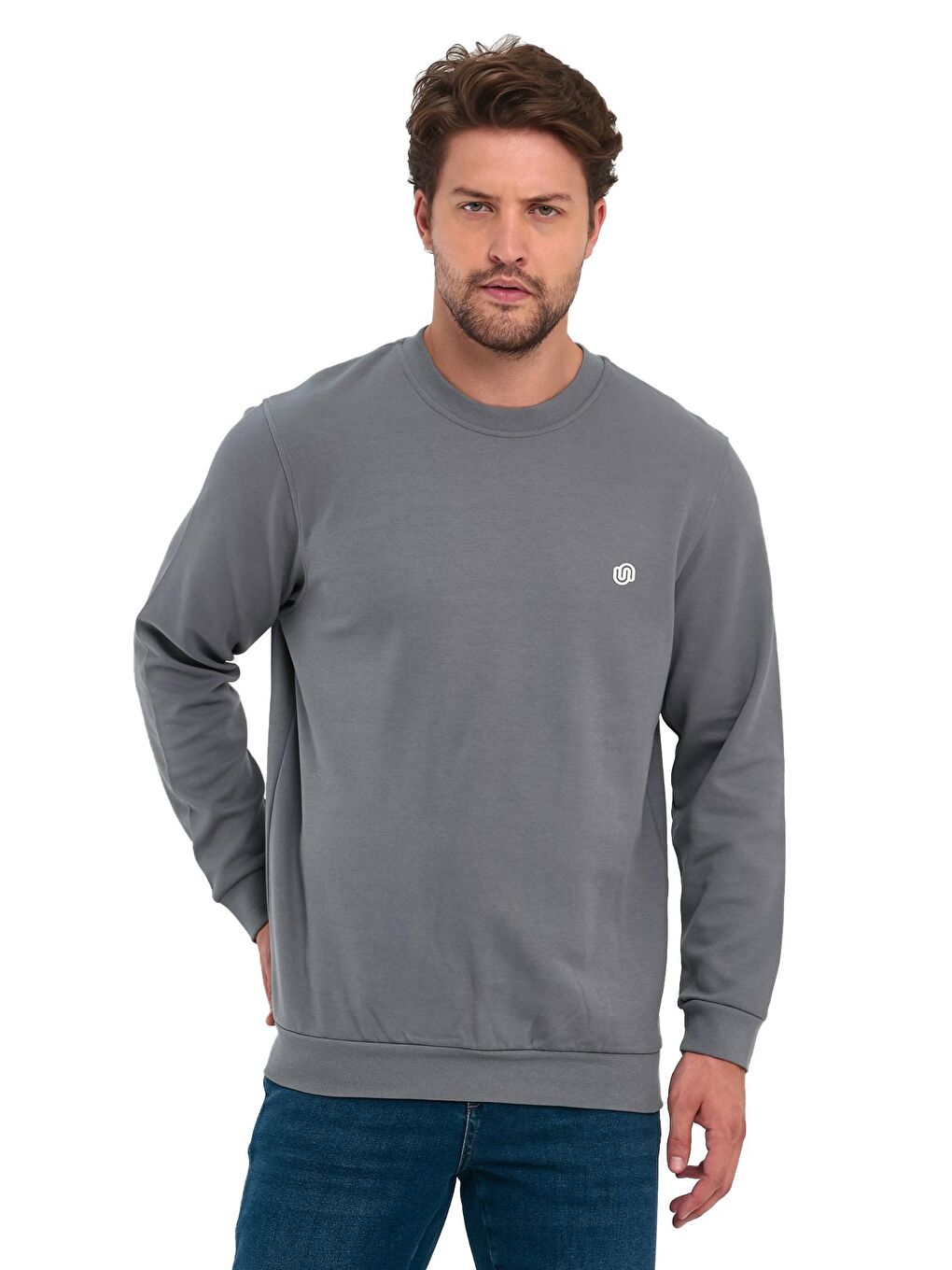 Haki Doubleface Bisiklet Yaka Erkek Sweatshirt