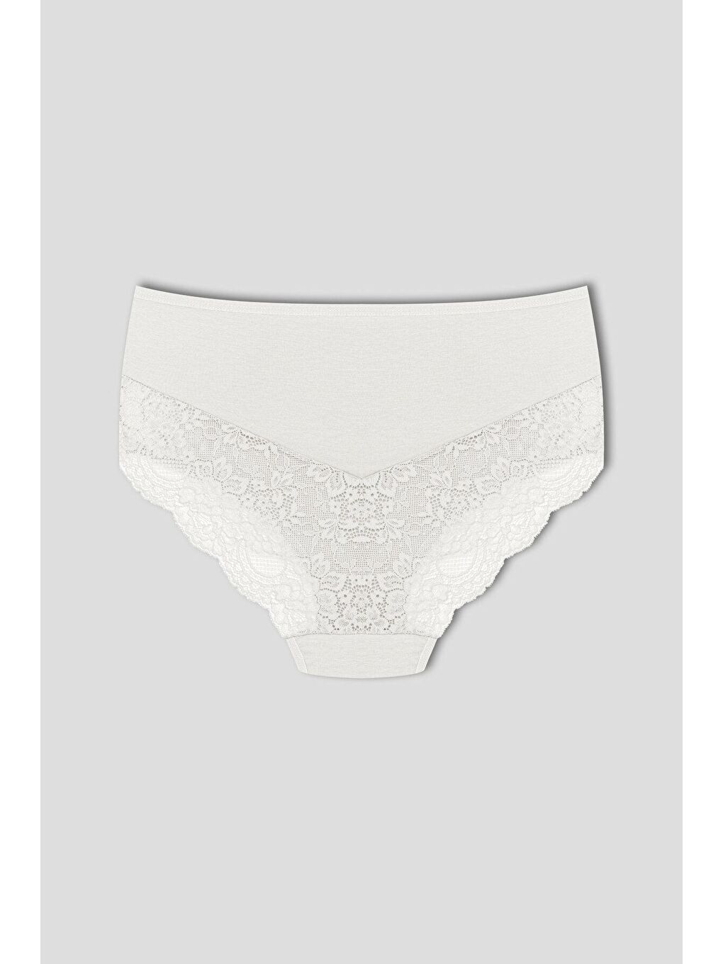 Ekru Pamuklu Ön Yanlar ve Arka V Dantel Detay Yüksek Bel Büyük Beden Kadın Külot-1