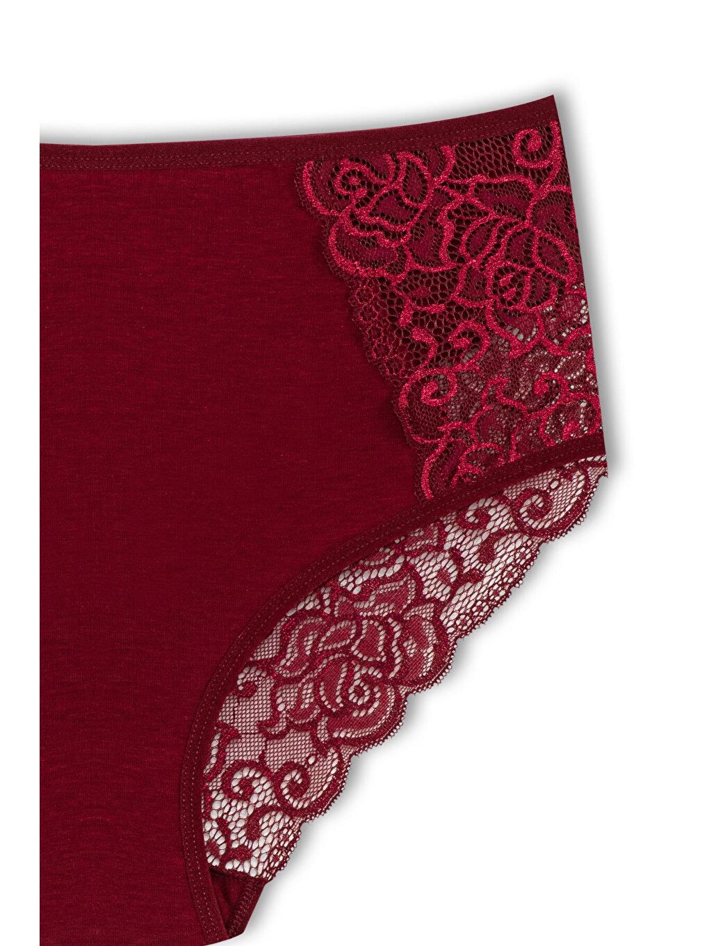 Bordo Pamuklu Ön Yanlar ve Arka V Dantel Detay Yüksek Bel Büyük Beden Kadın Külot-2