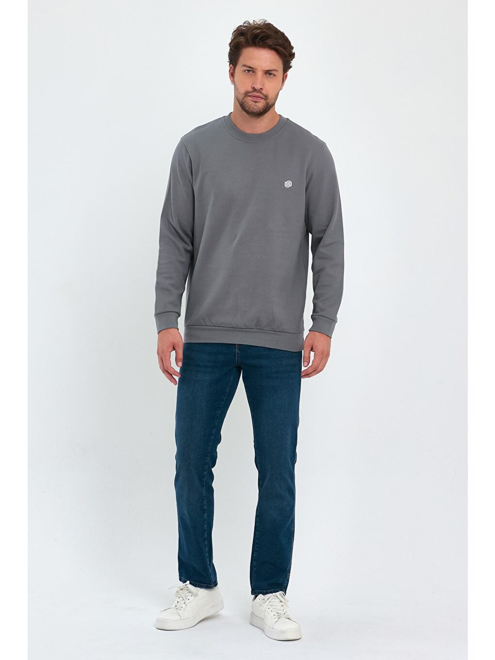 Haki Doubleface Bisiklet Yaka Erkek Sweatshirt-1